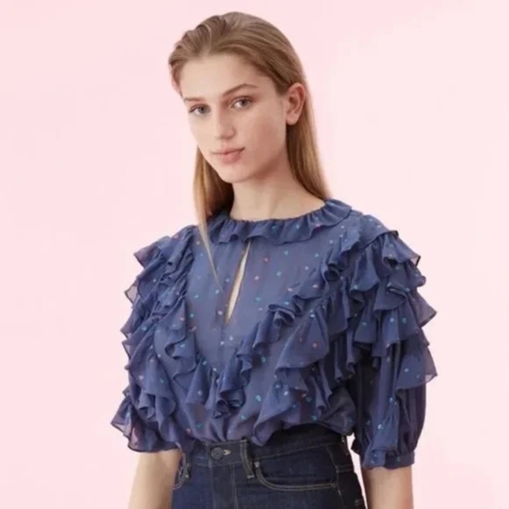 Ruffled Blue Women's Top